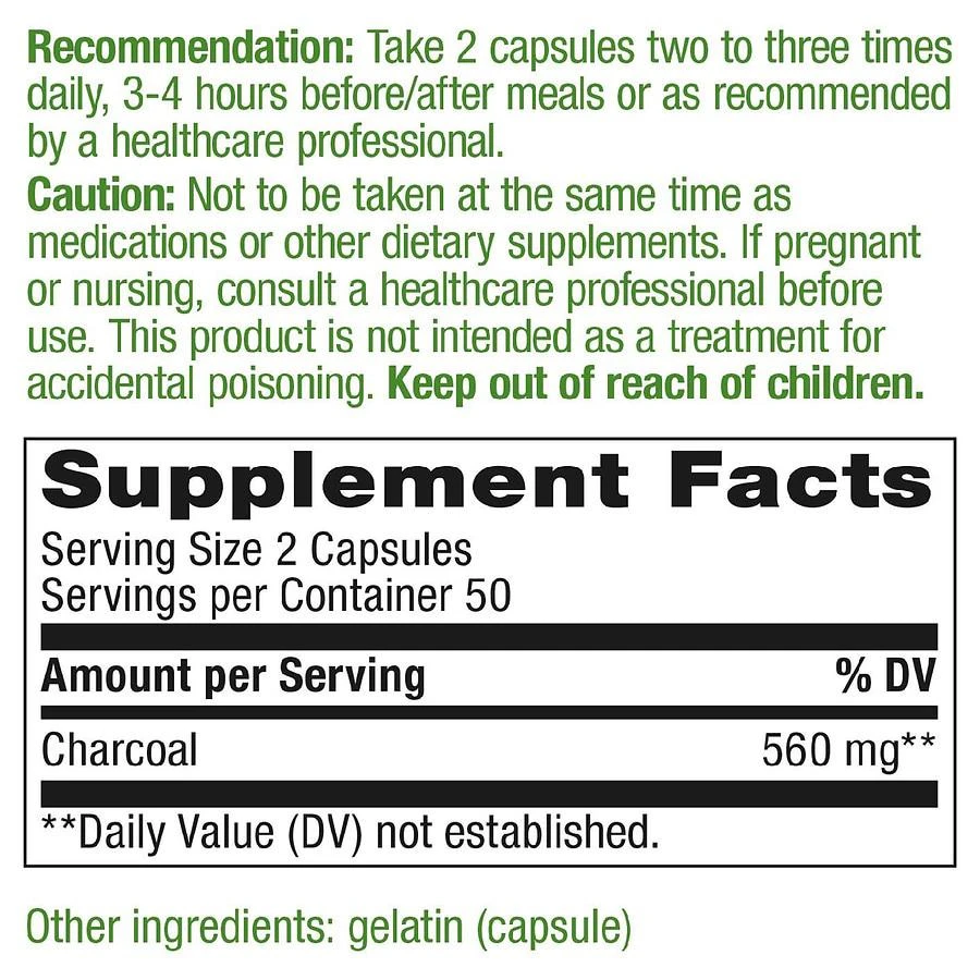商品Nature's Way|Charcoal Activated 280 mg Dietary Supplement Capsules,价格¥104,第2张图片详细描述