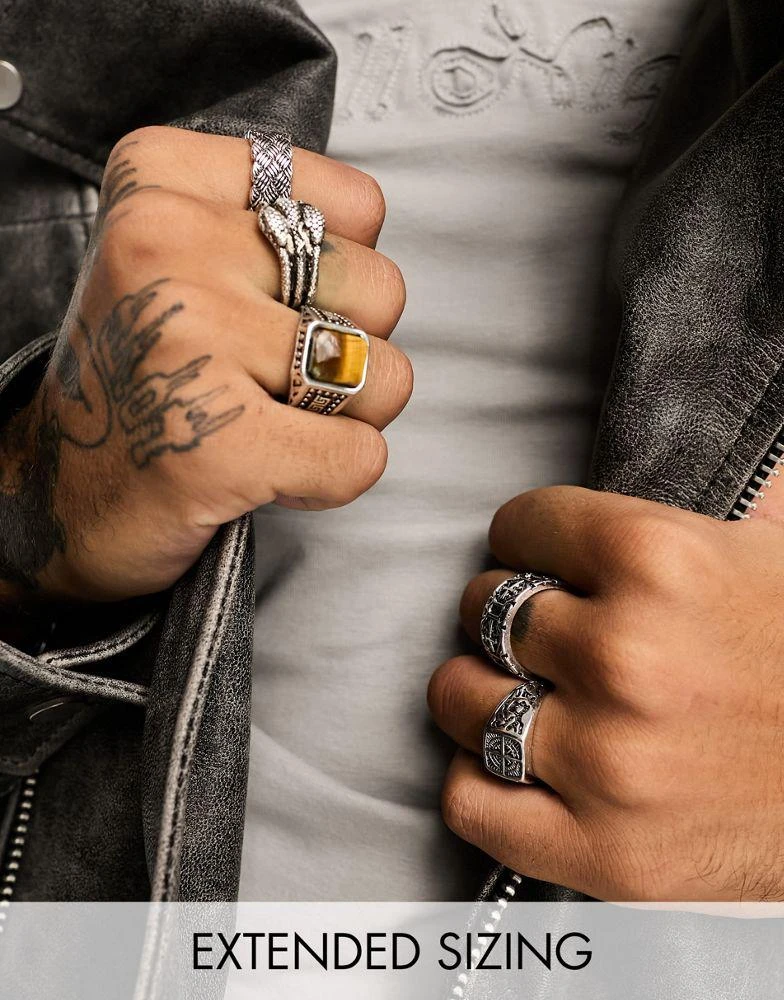 商品ASOS|ASOS DESIGN 5 pack ring set with claw and compass in burnished silver tone,价格¥189,第1张图片