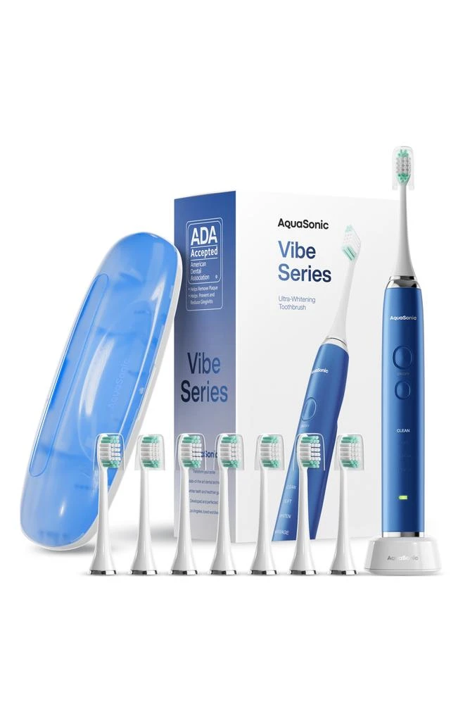 商品AquaSonic|VIBE SERIES Sapphire Blue UltraSonic Whitening Toothbrush with 8 DuPont Brush Heads & Travel Case,价格¥300,第1张图片