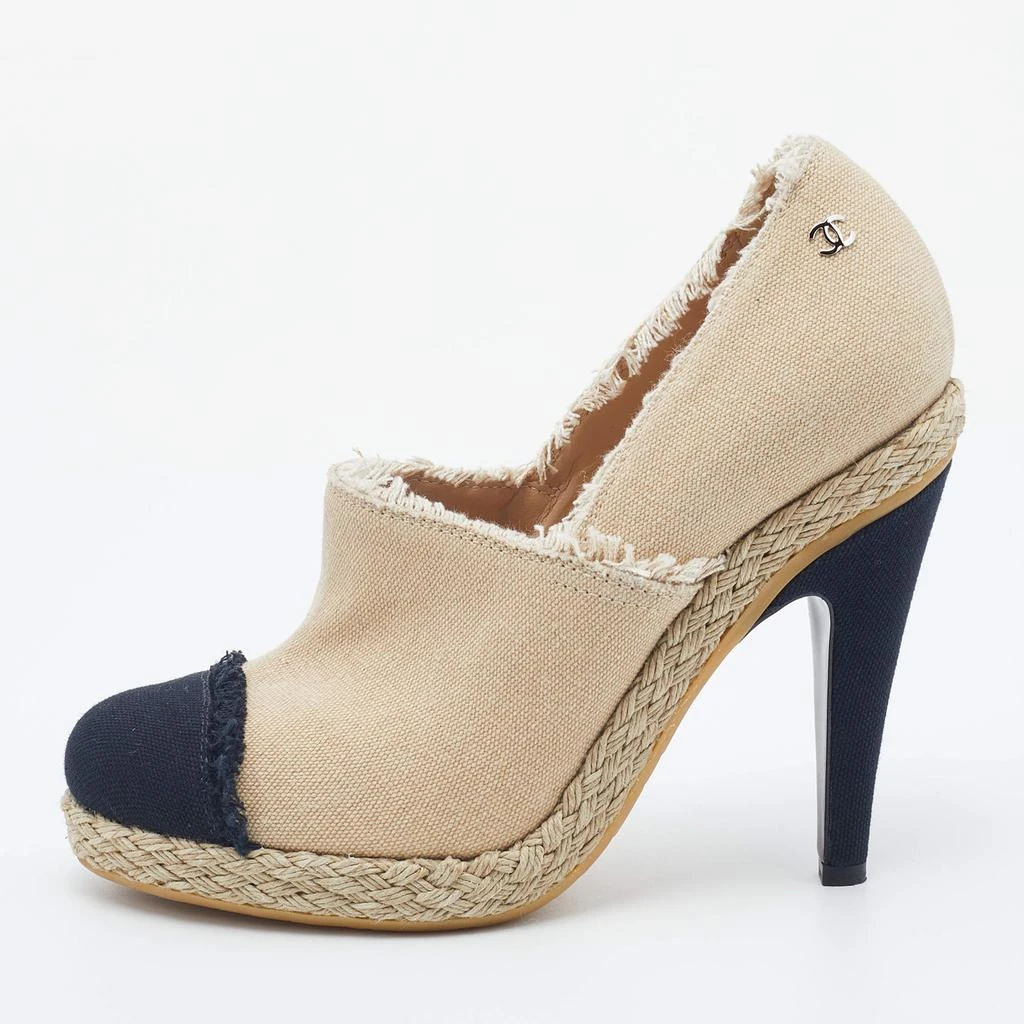 商品[二手商品] Chanel|Chanel Beige/Black Canvas CC Cap Toe Espadrille Booties Size 38,价格¥2738,第1张图片