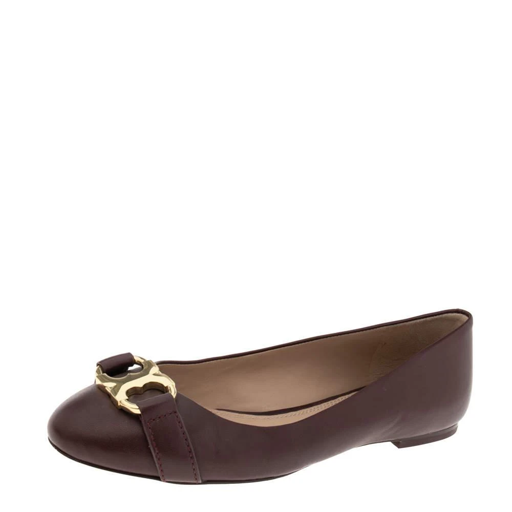 商品[二手商品] Tory Burch|Tory Burch Burgundy Leather Bow Ballet Flats Size 38,价格¥809,第1张图片