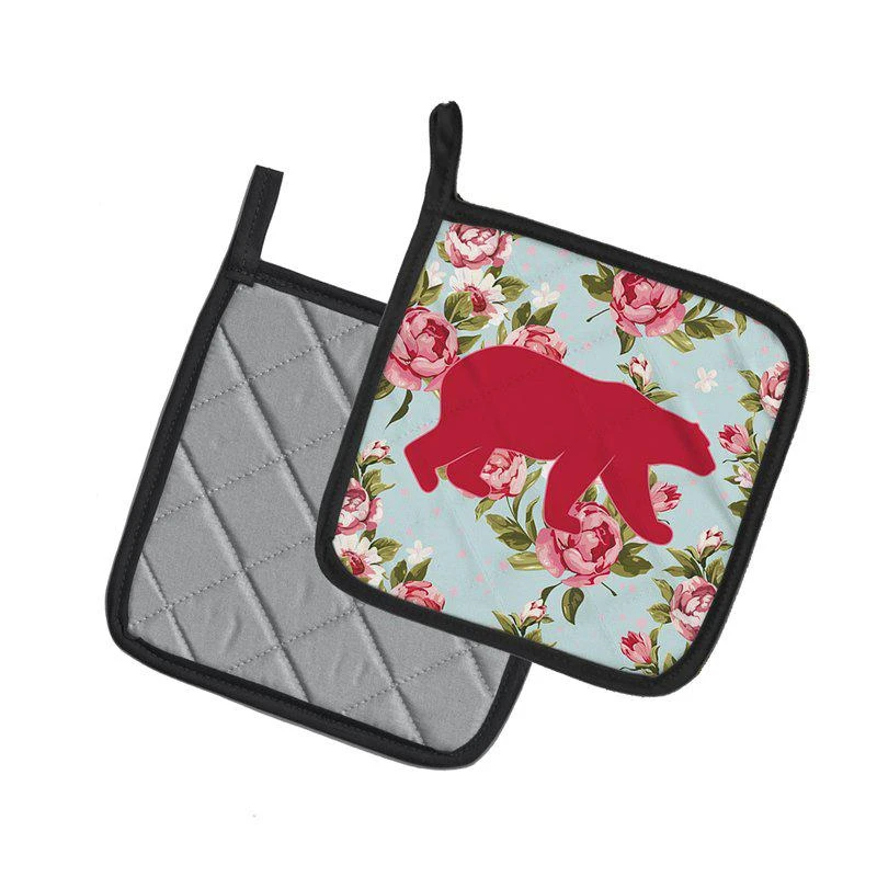 商品Caroline's Treasures|Bear Shabby Chic Blue Roses Pair of Pot Holders,价格¥170,第2张图片详细描述