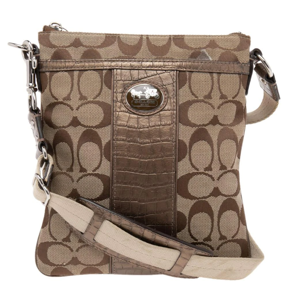 商品[二手商品] Coach|Coach Beige/Brown Signature Canvas and Croc Embossed Leather Swingpack Messenger Bag,价格¥821,第1张图片