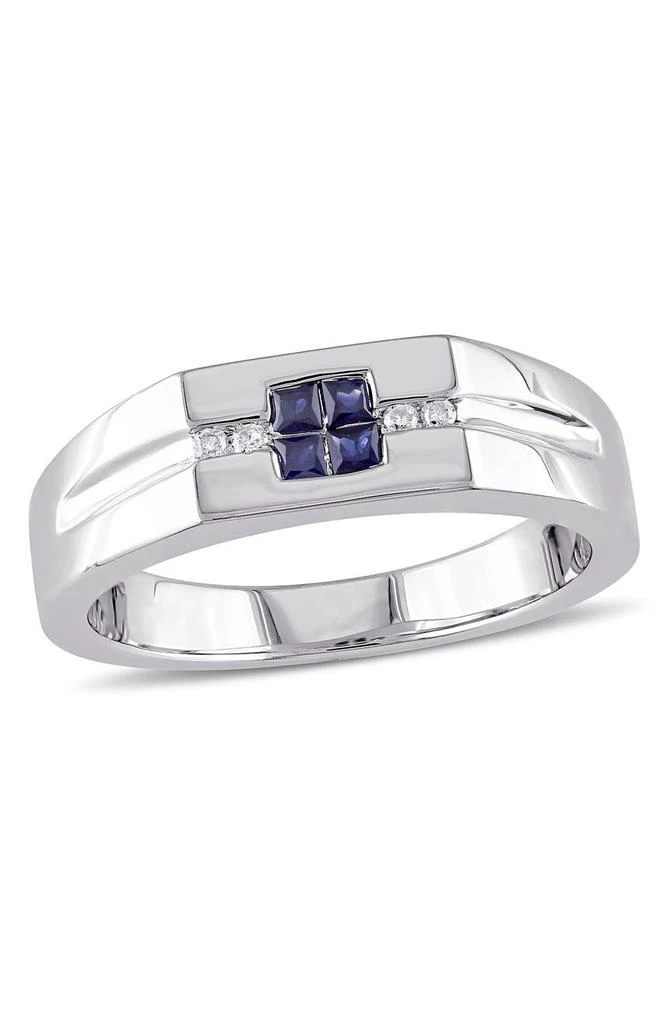 商品DELMAR|Men's Sterling Silver Blue Sapphire & Diamond Square Ring - 0.05 ctw.,价格¥1124,第1张图片