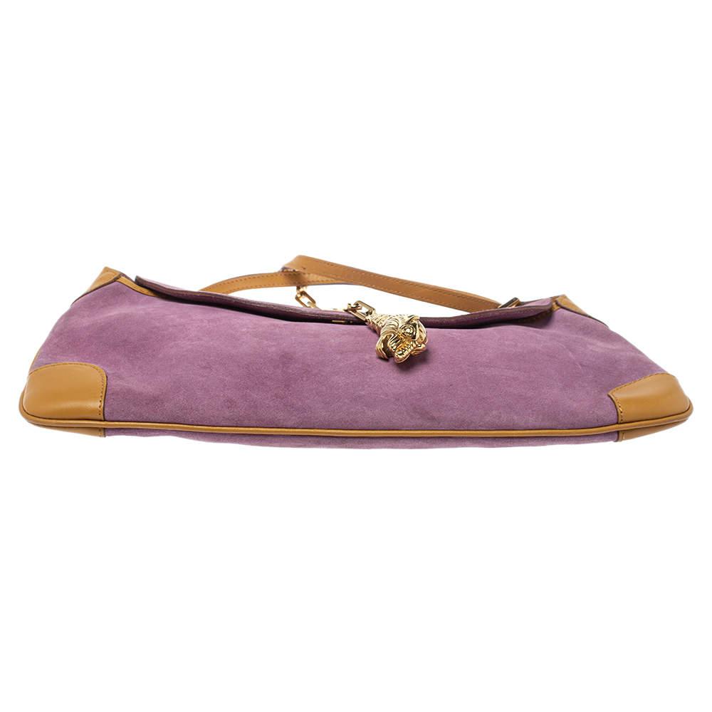 Gucci Purple/Tan Suede and Leather Tiger Charm Shoulder Bag商品第6张图片规格展示