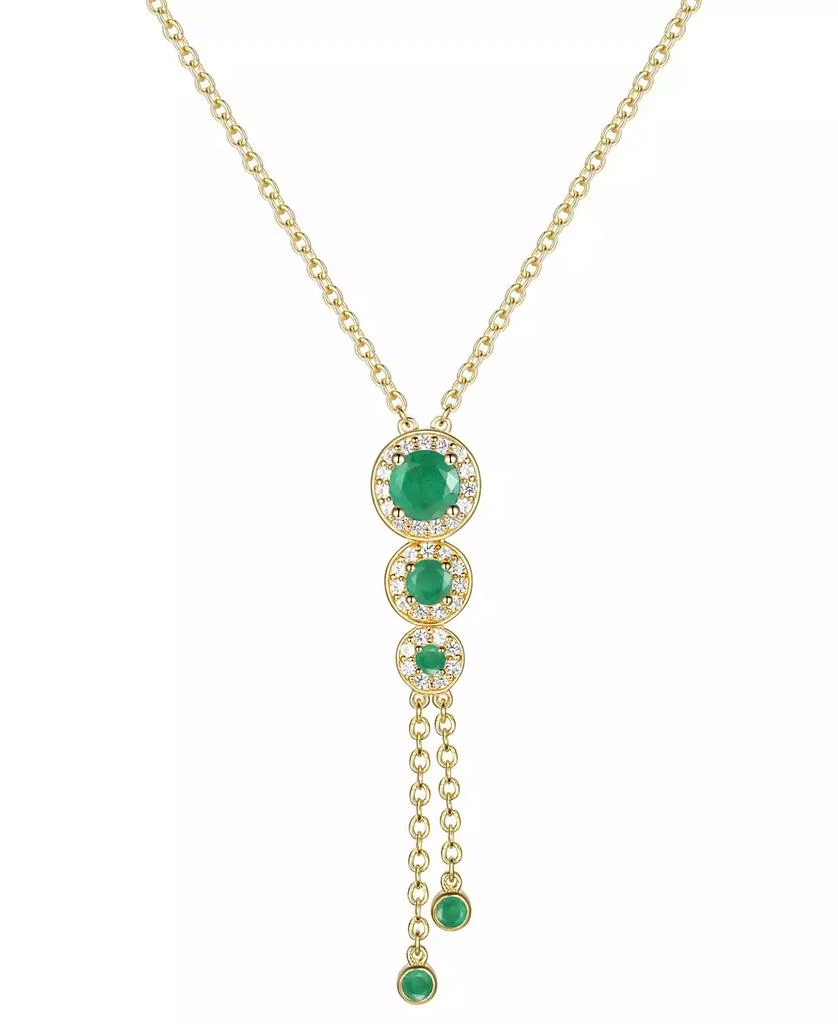 商品Macy's|Sapphire (3/4 ct. t.w.) & Diamond (1/6 ct. t.w.) Triple Halo Lariat Necklace in Gold-Plated Silver, 16" + 2" extender (Also in Ruby & Emerald),价格¥1709,第1张图片