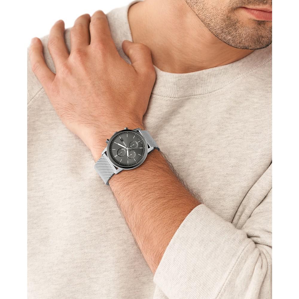 Men's Minimalist Silver-Tone Stainless Steel Mesh Watch, 42mm商品第4张图片规格展示