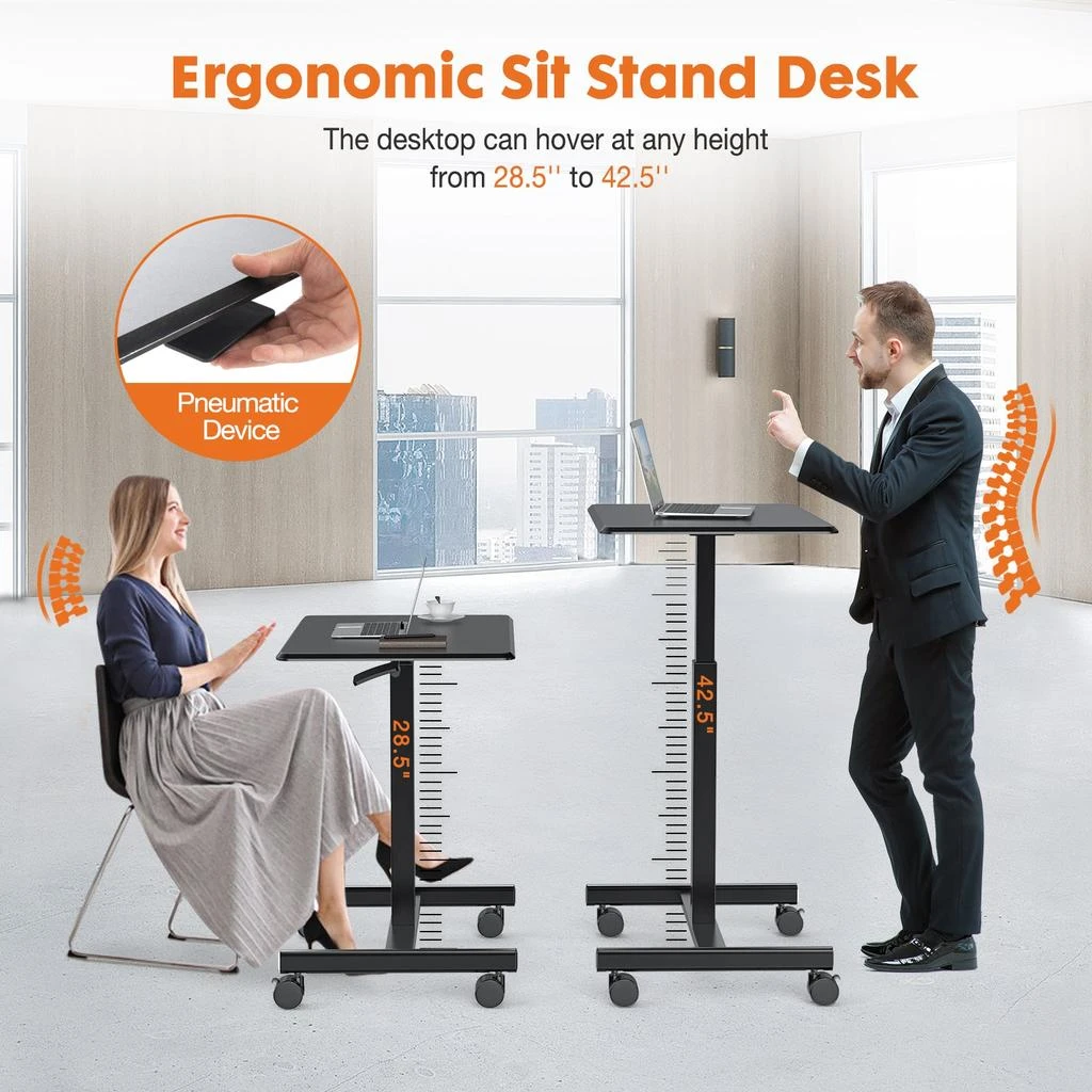 商品Streamdale Furniture|Streamdale Small Mobile Rolling Standing Desk Rolling Desk Laptop Computer,价格¥794,第5张图片详细描述