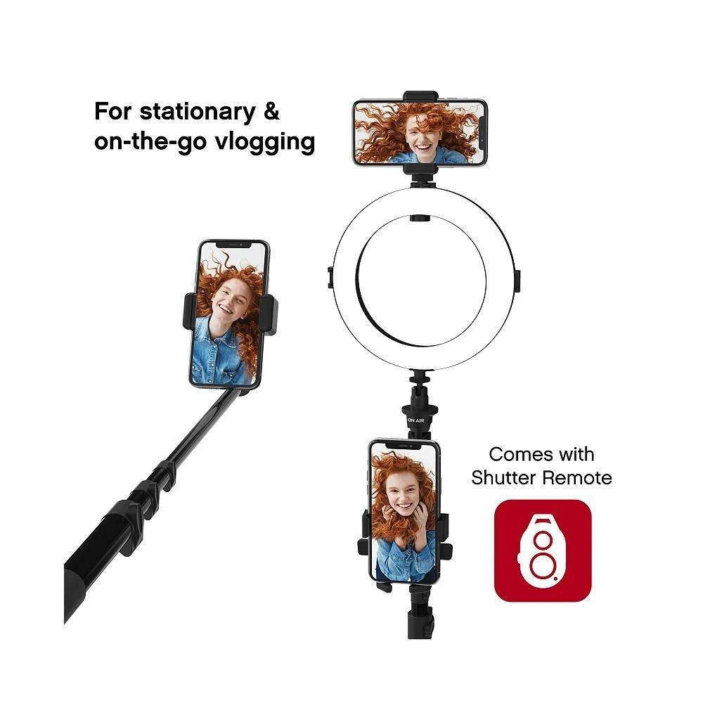 OnAir Multi-Media Station, Dual Phone Tripod Stand With 8" LED Ring Light and Selfie Stick Perfect for Podcasting Vlogging and YouTube 商品