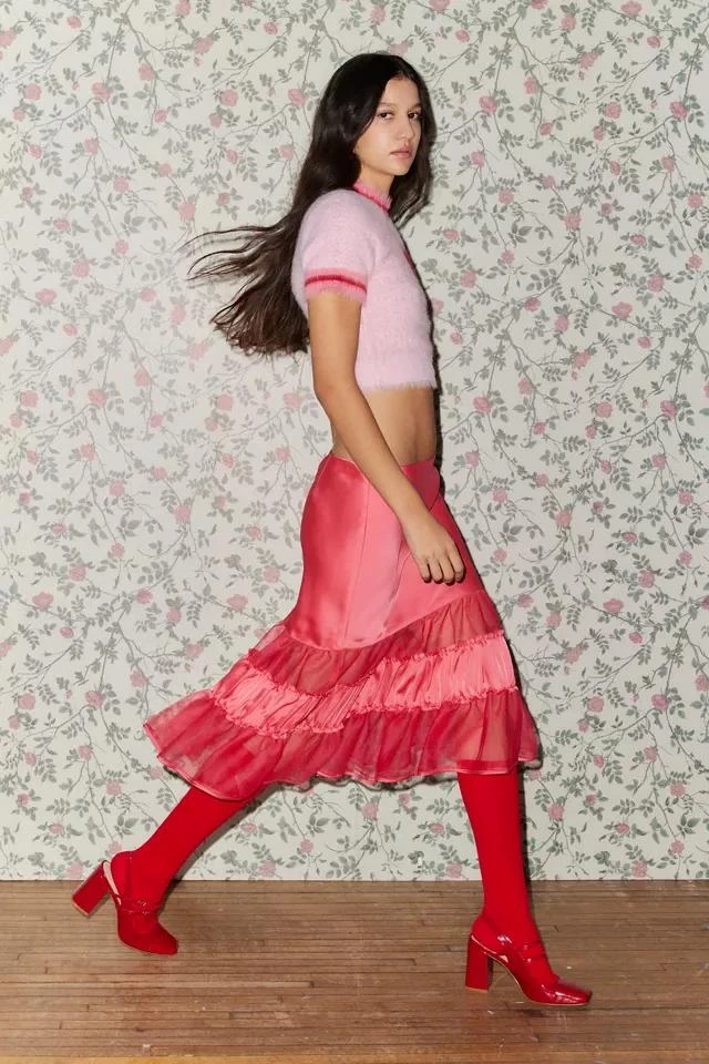 商品Kimchi Blue|Kimchi Blue Piper Satin & Mesh Midi Skirt,价格¥155,第1张图片详细描述