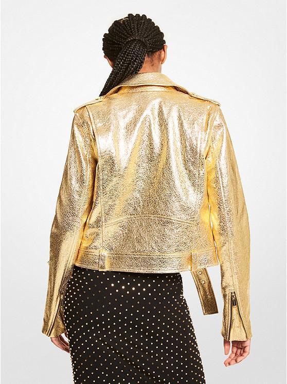 商品Michael Kors|Metallic Crackle Leather Moto Jacket,价格¥5923,第4张图片详细描述