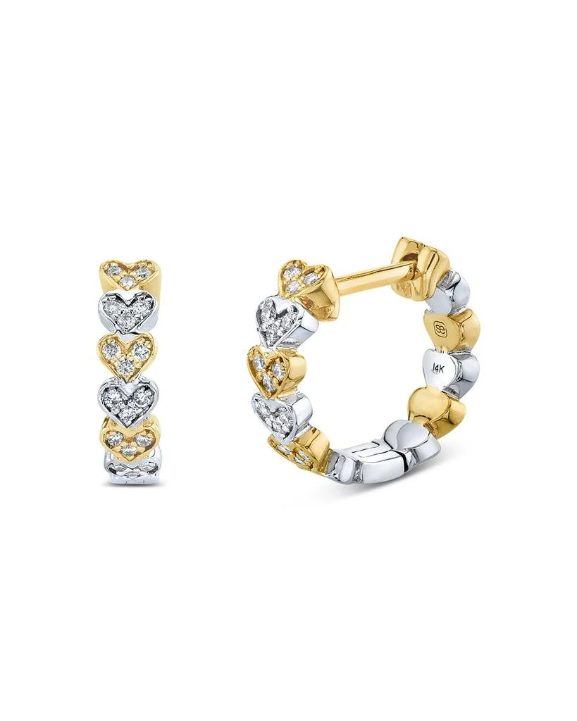 商品Sydney Evan|Two Tone Gold Diamond Heart Eternity Huggie Hoop Earrings,价格¥9832,第1张图片