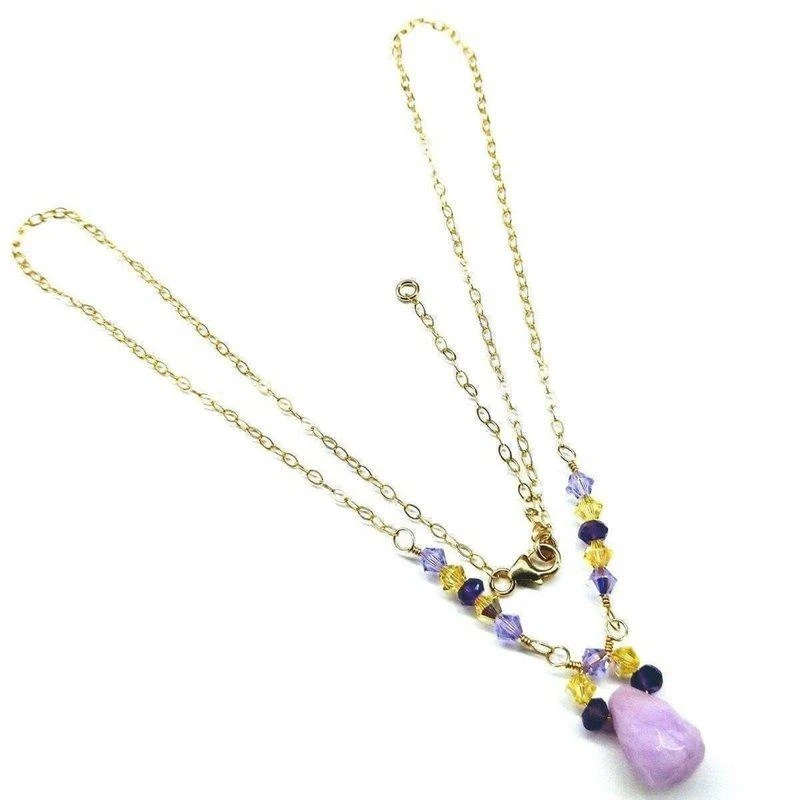 商品Alexa Martha Designs|Lavender Candy Jade Drop Gold Wire Wrapped Necklace,价格¥453,第1张图片