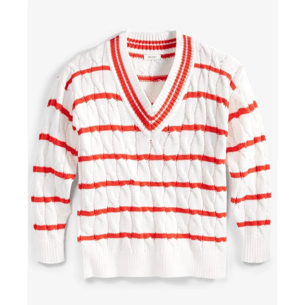 商品On 34th|Women's V-Neck Cable-Knit Rugby Sweater, Created for Macy's,价格¥208,第5张图片详细描述