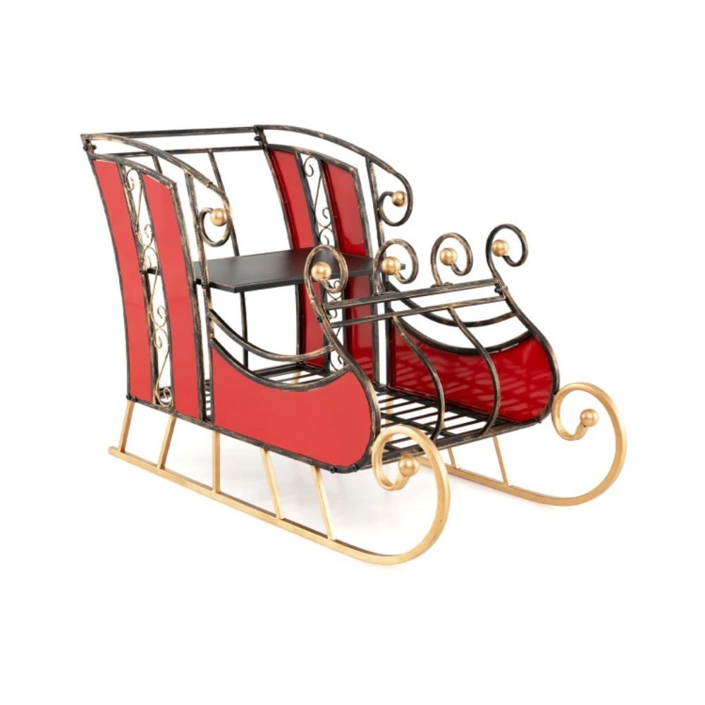 商品Hivvago|3 FT Christmas Metal Sleigh Decoration Santa Sleigh with 2-Tier Storage Shelf,价格¥1075,第1张图片