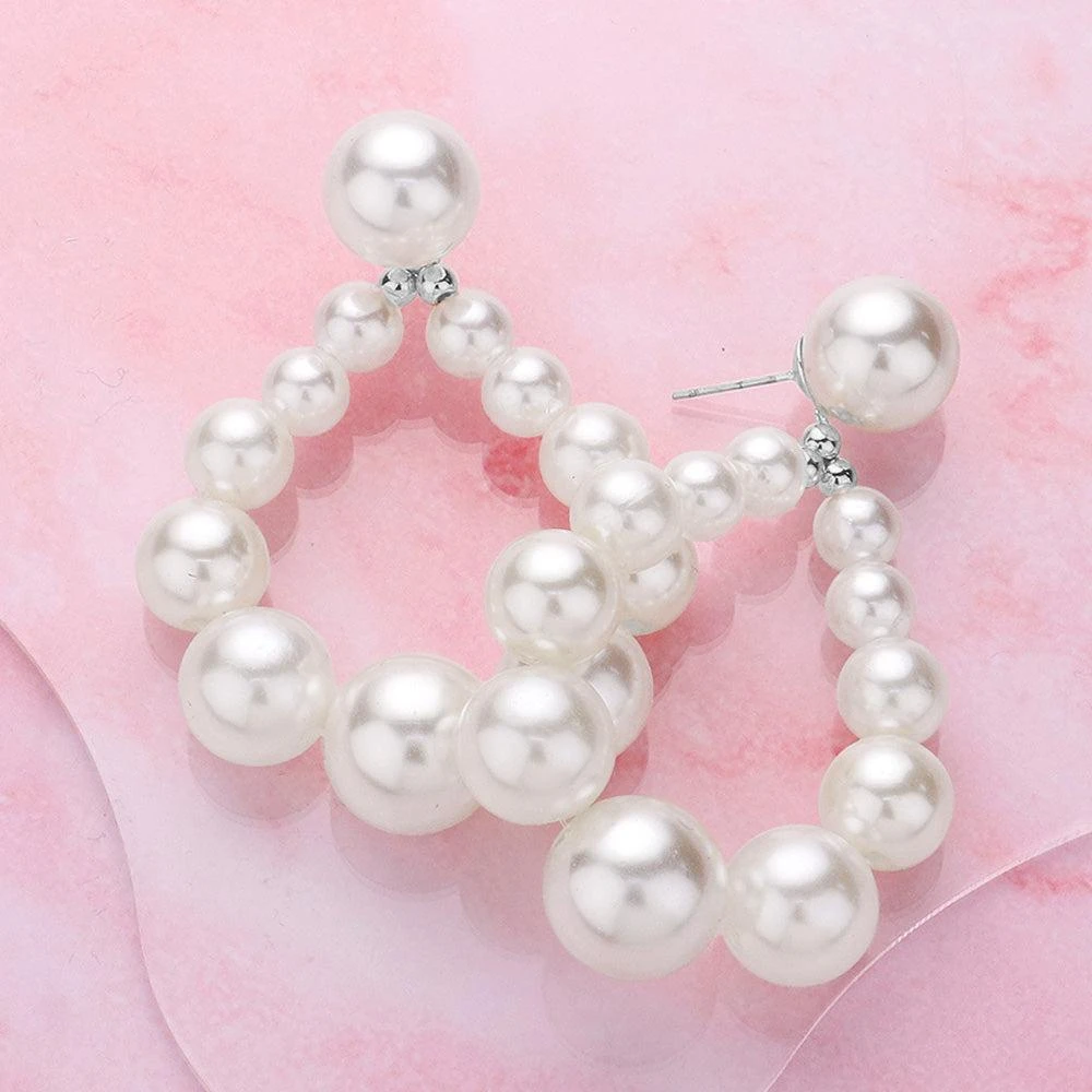 商品FASHNZFAB|Pearl Beaded Teardrop Dangle Earrings - Rhodium, White,价格¥192,第1张图片详细描述
