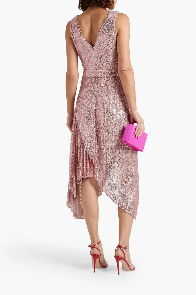 商品Badgley Mischka|Belted wrap-effect embellished stretch-tulle dress,价格¥2461,第3张图片详细描述