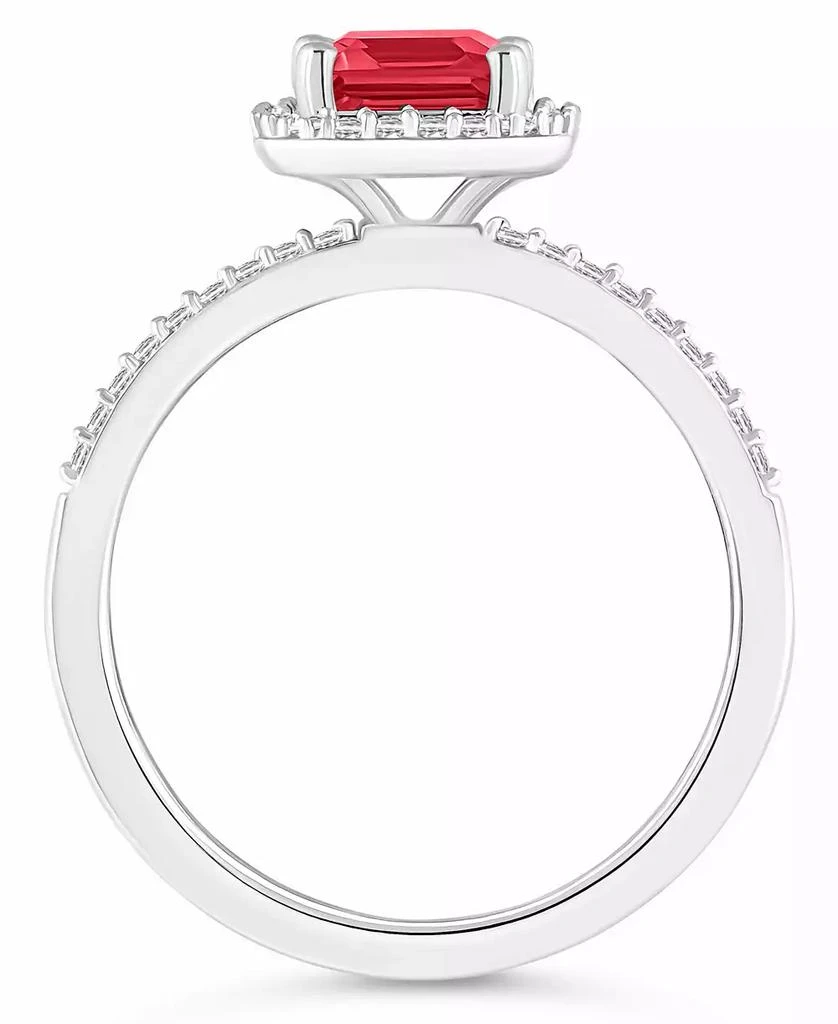 商品Macy's|Lab-Grown Ruby (2 ct. t.w.) and Lab-Grown Sapphire (1/4 ct. t.w.) Halo Ring in 10K White Gold,价格¥3351,第3张图片详细描述