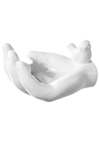 商品Urban Trends Collection|Trends Collection Ceramic Hand With Bird Figurine Gloss Finish White,价格¥399,第1张图片