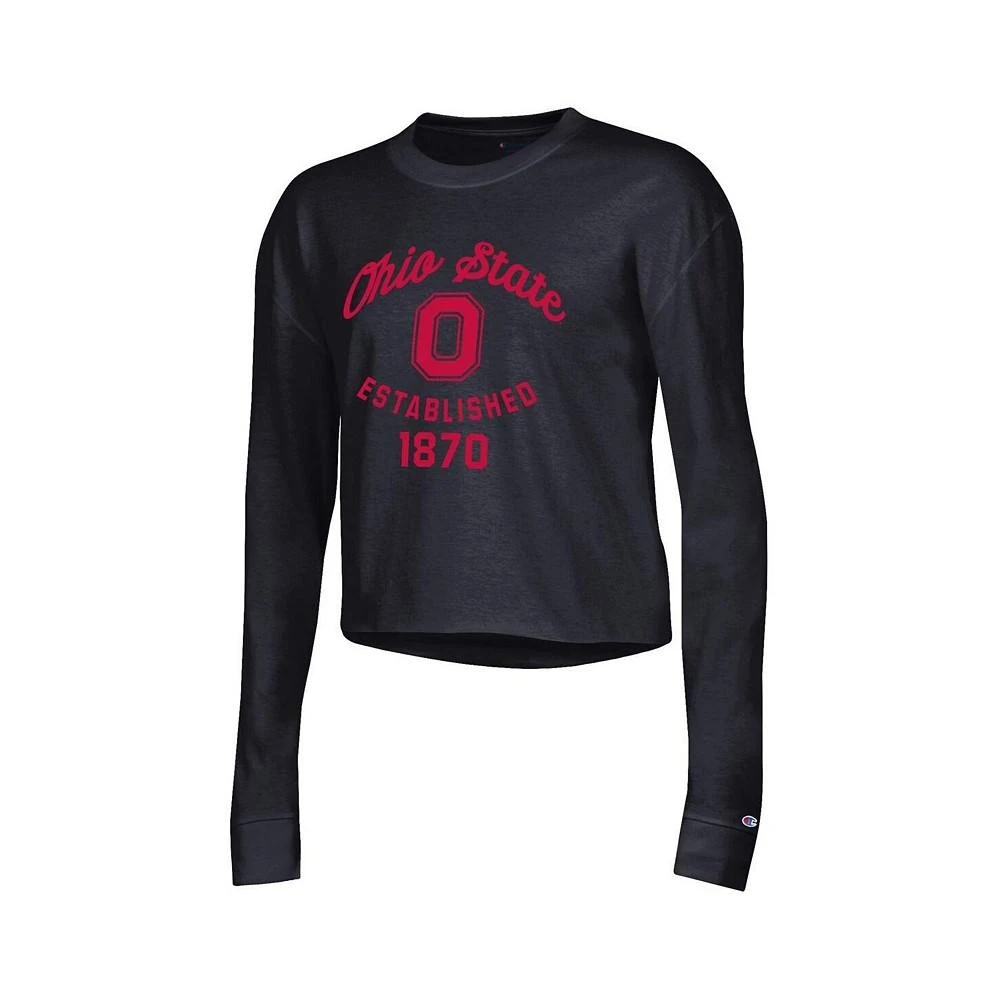 商品CHAMPION|Women's Black Ohio State Buckeyes Boyfriend Cropped Long Sleeve T-shirt,价格¥262,第2张图片详细描述