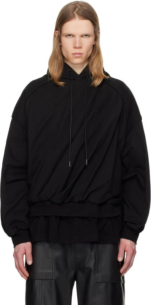商品Juun.J|Black Layered Twisted Hoodie,价格¥2288,第1张图片