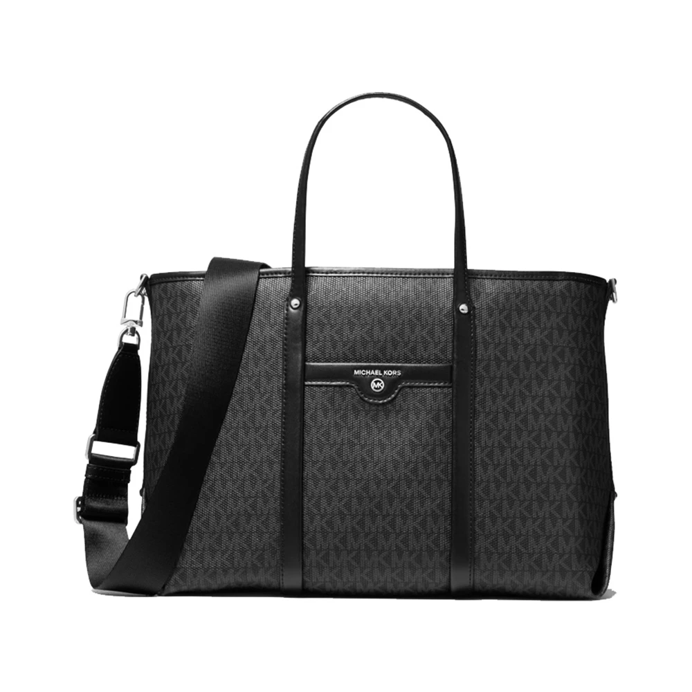 商品[国内直发] Michael Kors|MICHAEL KORS 女士黑色白色徽标可单肩手提包 30H0SKNT2B-BLACK,价格¥1201,第1张图片