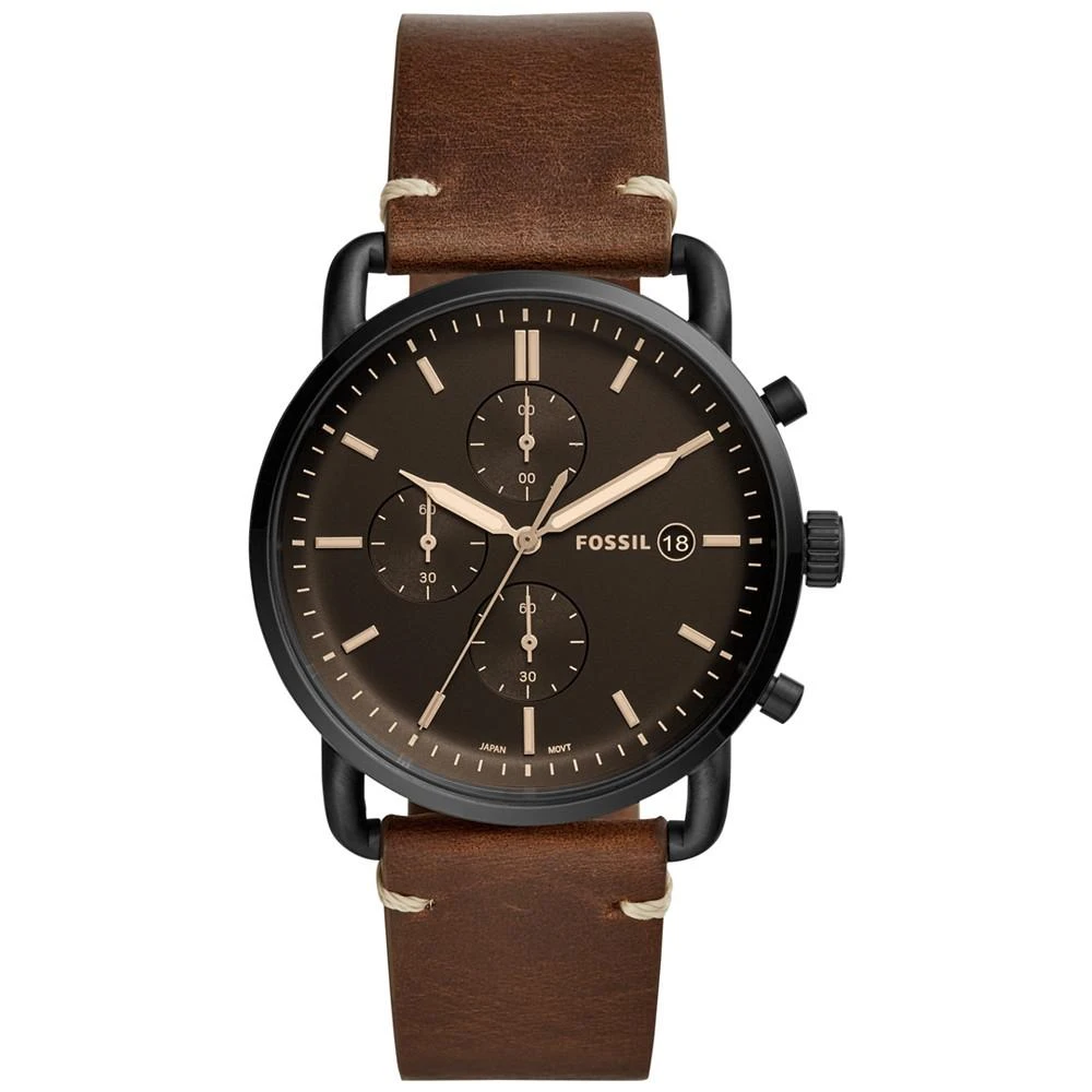 商品Fossil|Men's Chronograph Commuter Brown Leather Strap Watch,价格¥505,第1张图片