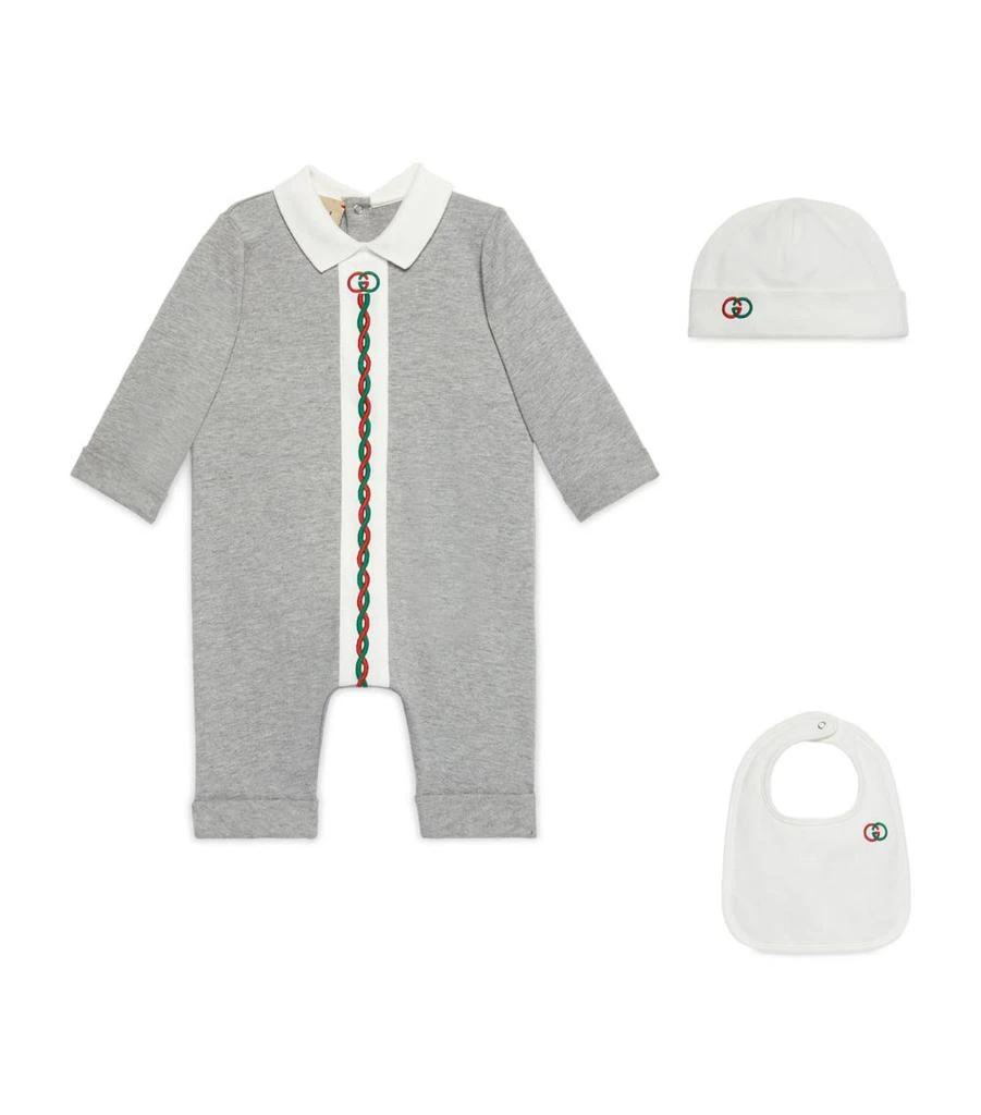 商品Gucci|Interlocking G Playsuit, Hat and Bib Set (0-24 Months),价格¥4220,第1张图片
