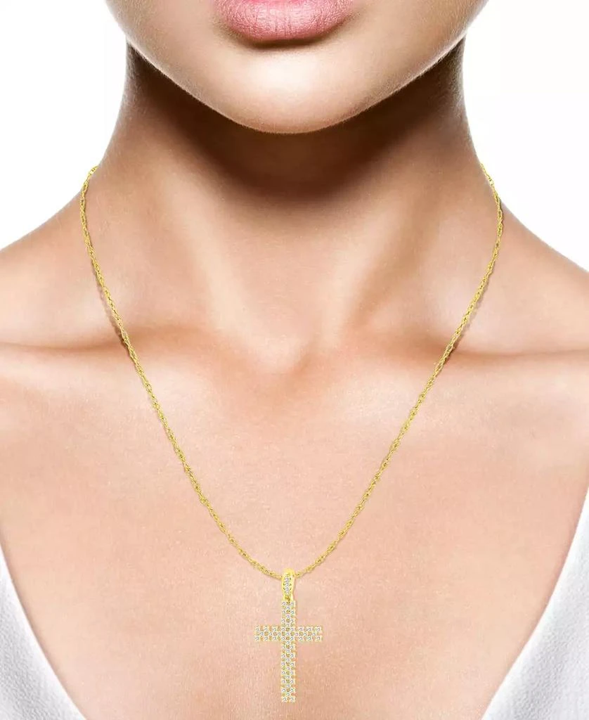 商品Macy's|Diamond Cross 18" Pendant Necklace (1/4 ct. t.w.) in 10k Gold,价格¥2083,第2张图片详细描述