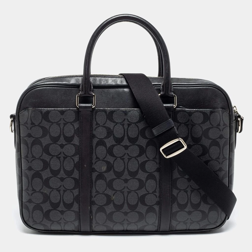 商品[二手商品] Coach|Coach Black Signature Coated Canvas and Leather Perry Slim Laptop Bag,价格¥2318,第1张图片