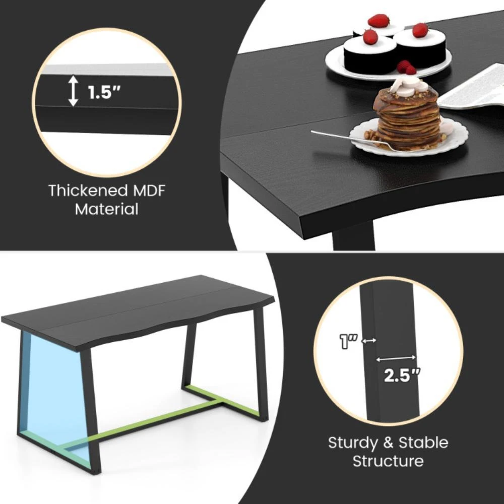 商品Hivvago|63" Large Dining Table with Wavy Edge and Heavy-duty Metal Frame-Black,价格¥1622,第5张图片详细描述