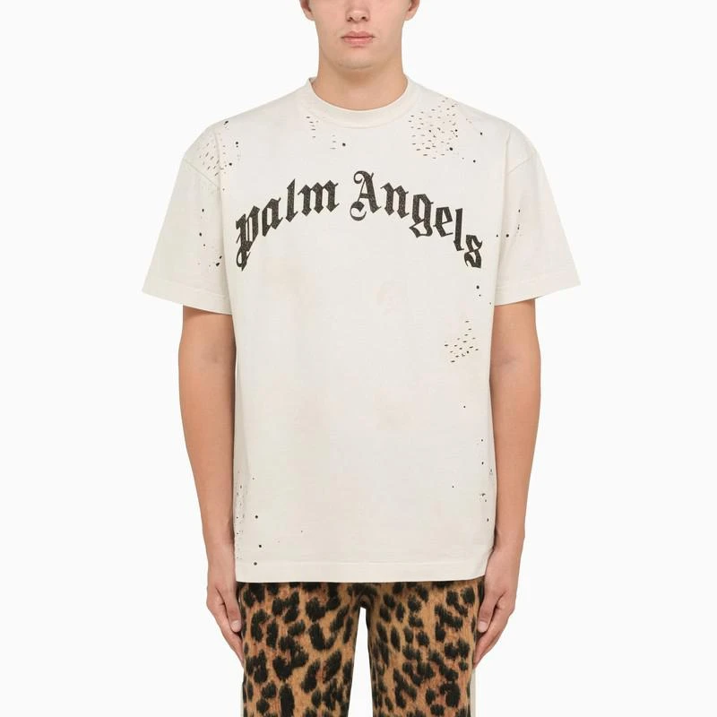 商品Palm Angels|White cotton crew neck t-shirt with logo,价格¥1958,第1张图片