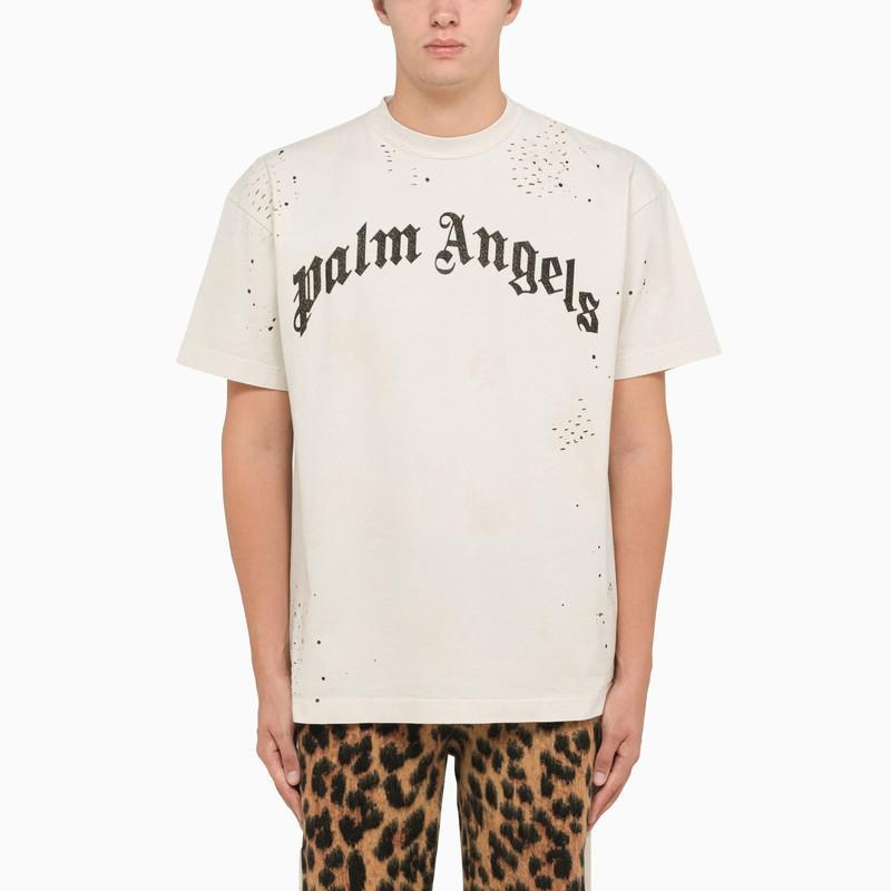 商品Palm Angels|White cotton crew neck t-shirt with logo,价格¥3200,第1张图片
