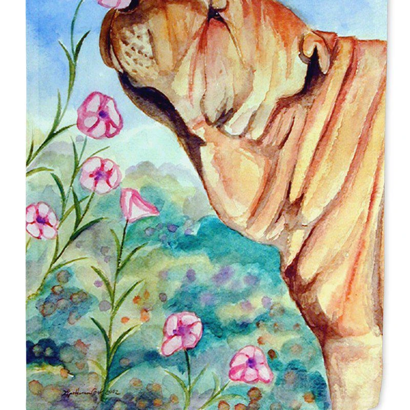 商品Caroline's Treasures|28 x 40 in. Polyester Shar Pei Smell the flowers  Flag Canvas House Size 2-Sided Heavyweight,价格¥322,第1张图片