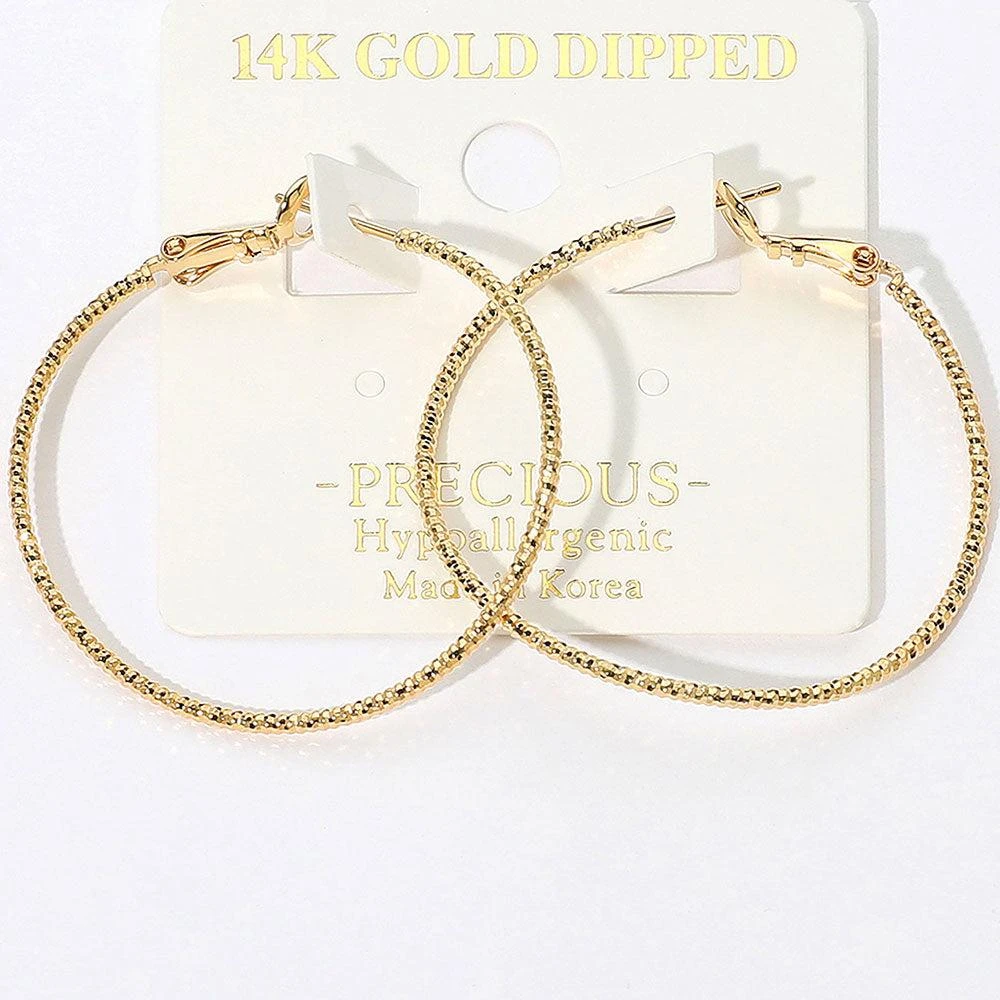 商品FASHNZFAB|14K Gold Dipped Hypoallergenic Textured Hoop Earrings - Gold,价格¥193,第1张图片