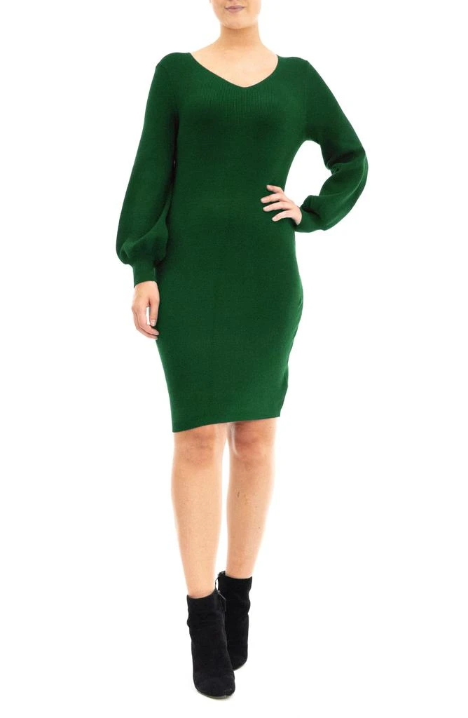 商品Nina Leonard|V-Neck Balloon Sleeve Sweater Dress,价格¥189,第1张图片