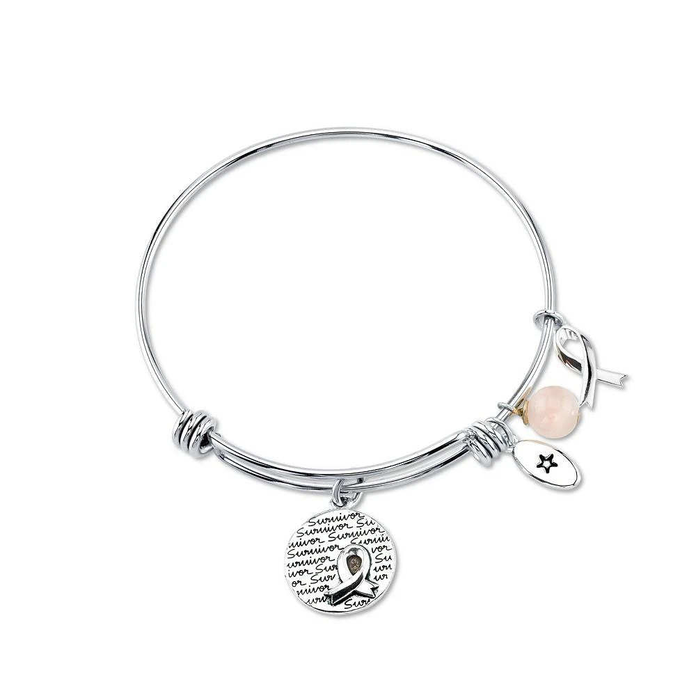 商品Unwritten|"Survivor" Breast Cancer Awareness Bangle Bracelet in Stainless Steel Silver Plated Charms,价格¥205,第2张图片详细描述
