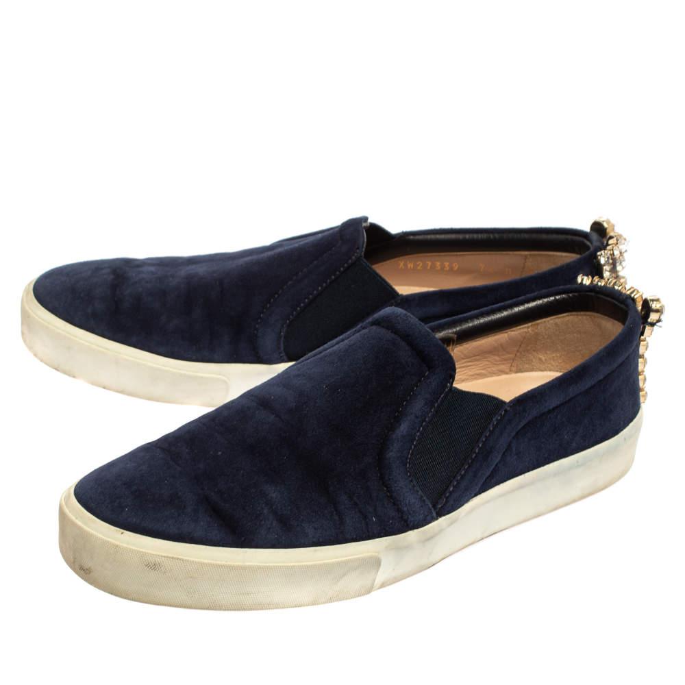 Stuart Weitzman Blue Suede Crystal Slip on Sneakers Size 38商品第4张图片规格展示