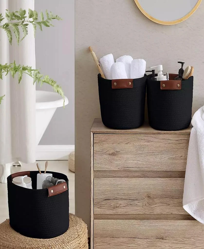 商品Ornavo Home|3 Pack Woven Cotton Rope Shelf Storage Basket with Leather Handles,价格¥673,第3张图片详细描述