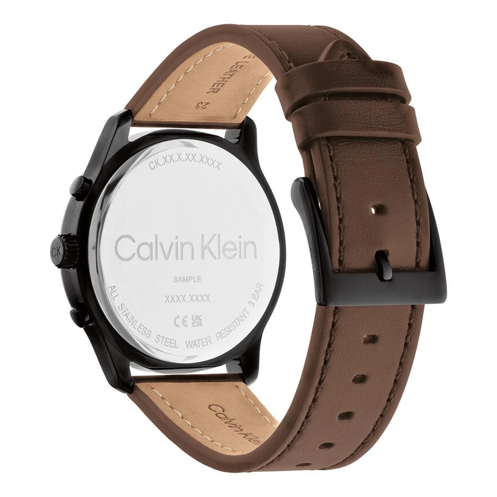 商品Calvin Klein|Men's Brown Leather Strap Watch 44mm,价格¥1347,第3张图片详细描述