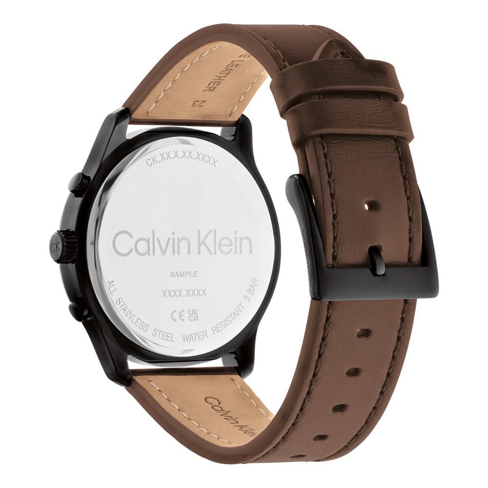 商品Calvin Klein|Men's Brown Leather Strap Watch 44mm,价格¥929,第5张图片详细描述