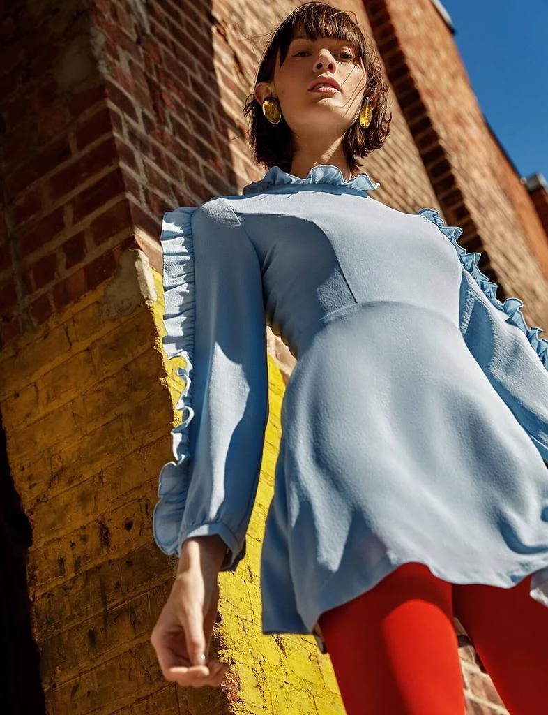 商品Pixie Market|Blue Crepe Ruffle Sleeve Dress,价格¥266,第2张图片详细描述