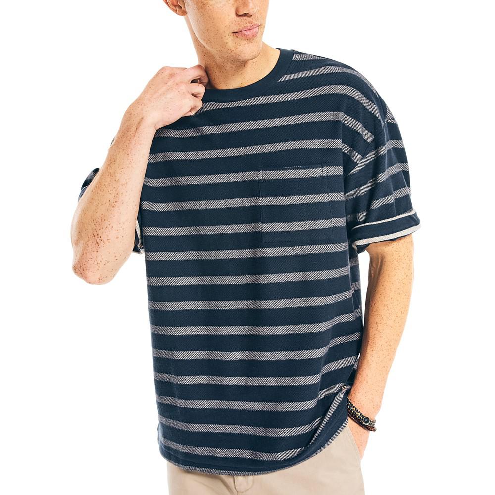 Men's Loose-Fit Oversized Crew Neck Stripe Pocket T-Shirt商品第1张图片规格展示