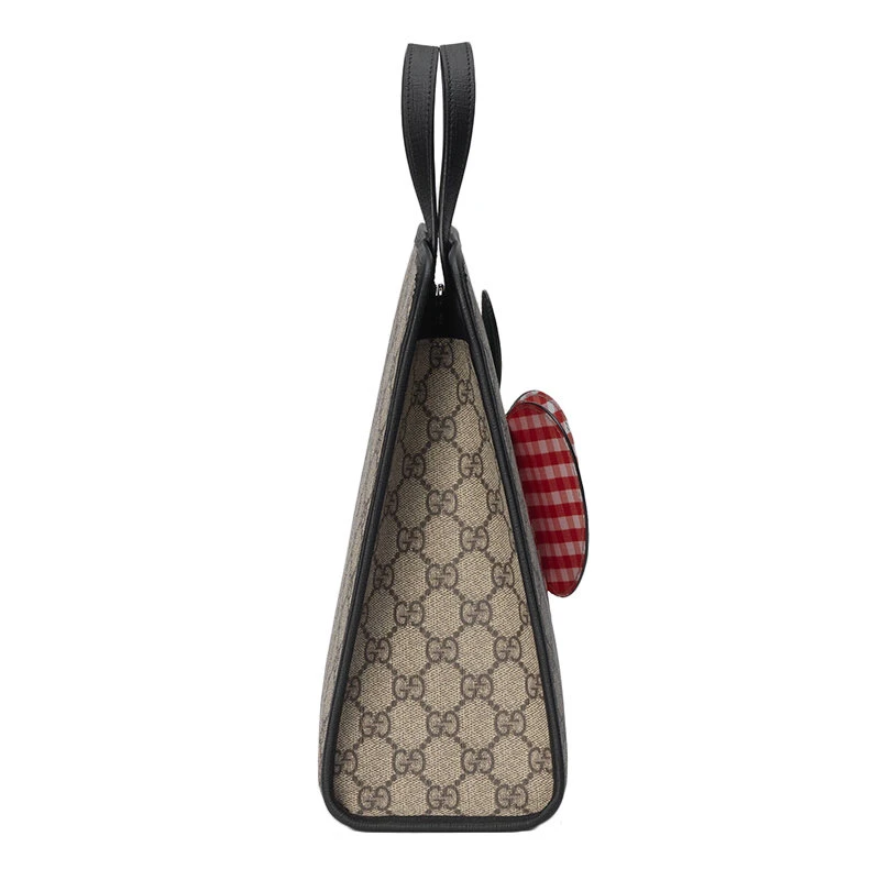 商品Gucci|【预售3-7天】GUCCI/古驰 2020 驼色和乌木色GG Supreme帆布饰有苹果细节黑色帆布饰边儿童手提托特包 648797HUHMN9774,价格¥5286,第6张图片详细描述