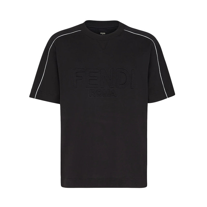 【预售3-7天】FENDI/芬迪 22年早春新款 男士黑色纯棉对比色Roma滚边短袖T恤FY1100AI7FF0QA1商品第1张图片规格展示