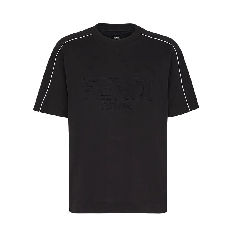 商品Fendi|【预售3-7天】FENDI/芬迪 22年早春新款 男士黑色纯棉对比色Roma滚边短袖T恤FY1100AI7FF0QA1,价格¥45564,第1张图片