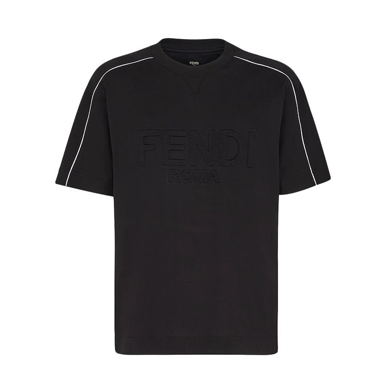 商品Fendi|【预售3-7天】FENDI/芬迪 22年早春新款 男士黑色纯棉对比色Roma滚边短袖T恤FY1100AI7FF0QA1,价格¥44889,第1张图片