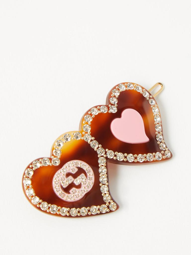 GG crystal-embellished heart hairclip商品第1张图片规格展示