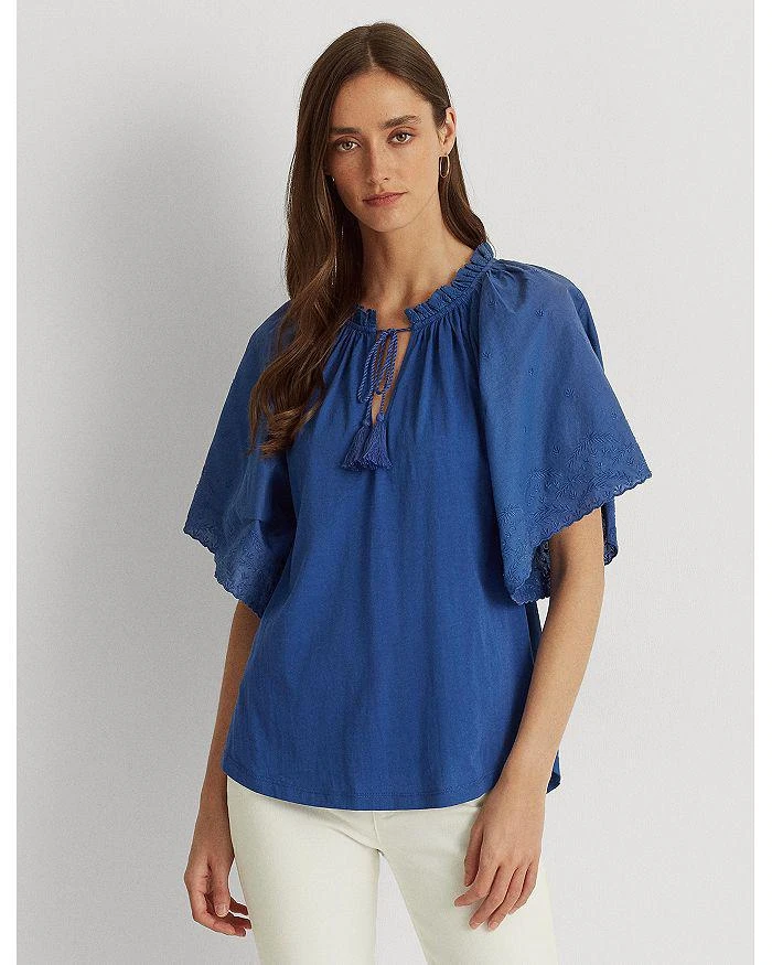 商品Ralph Lauren|Embroidered Flutter Sleeve Top,价格¥258,第2张图片详细描述