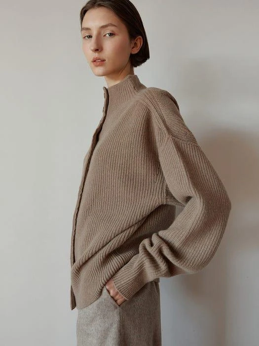商品MOHAN|Tow Cashmere Loose Turtleneck Knit Cardigan (3 Colors),价格¥970,第5张图片详细描述